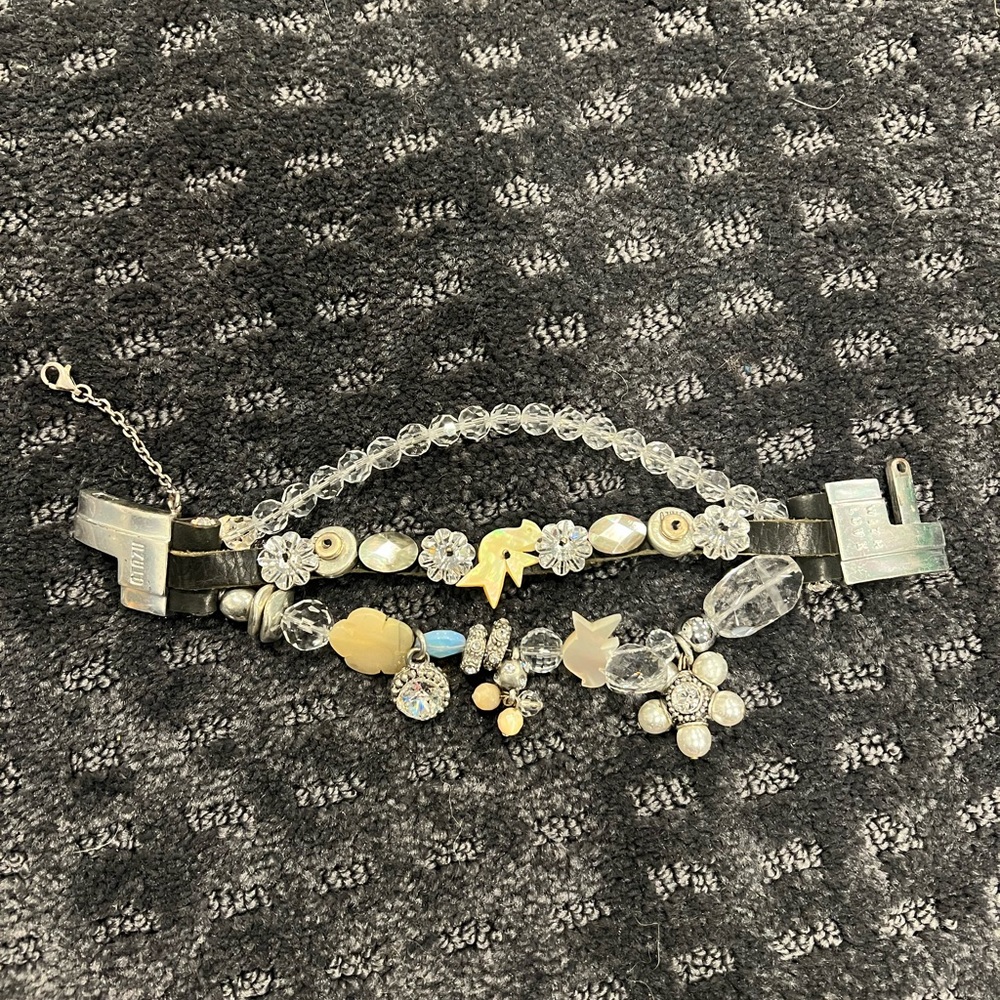 Otazu Leather Rhinestone Bracelet